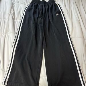 Adidas Women's Black Straight Leg Pants with White Stripes